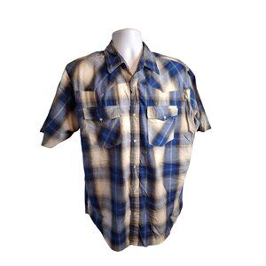 Canyon Guide Outfitters Plaid Short Sleeve Western Shirt Mens XL Blue Pearl Snap